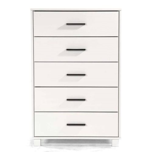 Modern Farmhouse Solid Wood 5 Drawer Bedroom Chest in White Wooden Finish