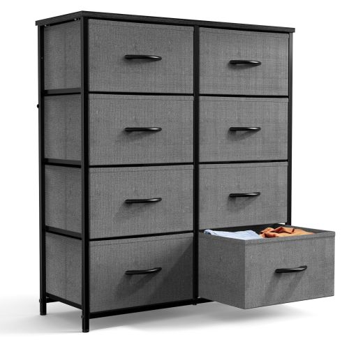 Sweetcrispy Dresser for Bedroom with 8 Drawers Tall Dresser & Chest of Drawers Fabric Dresser with Wood Top and Sturdy Steel Frame