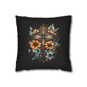 Decorative Throw Pillow Covers With Zipper - Set Of 2, Blue Brown Yellow Christian Cross Floral Bouquet Illustration