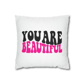 Decorative Throw Pillow Cover - Set Of 2, You Are Beautiful Retro Wavy Pink Black Inspiration Affirmation