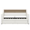 Twin Size Daybed with Storage Drawers, Upholstered Daybed with Charging Station and LED Lights, White