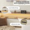Twin Size Daybed with Storage Drawers, Upholstered Daybed with Charging Station and LED Lights, White