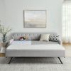 Twin Size Upholstery DayBed with Twin Size Erectable Trundle and USB Charging Design, Linen Beige