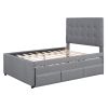 Full Size Upholstered Platform Bed with Pull-out Twin Size Trundle and 3 Drawers, Gray
