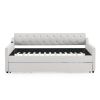 Twin Size Upholstery DayBed with Twin Size Erectable Trundle and USB Charging Design, Linen Beige
