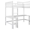 Wood Twin Size L-Shaped Loft Bed with Ladder and 2 Built-in L-Shaped Desks, White