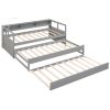 Twin XL Wood Daybed with 2 Trundles, 3 Storage Cubbies, 1 Light for Free and USB Charging Design, Gray