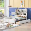 Full Size Platform Bed with Storage Headboard, Charging Station and 4 Drawers, White