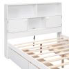 Full Size Platform Bed with Storage Headboard, Charging Station and 4 Drawers, White