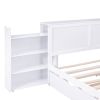 Queen Size Storage Platform Bed with Pull Out Shelves and Twin XL Size Trundle, White