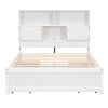Full Size Platform Bed with Storage Headboard, Charging Station and 4 Drawers, White