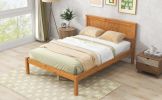 Platform Bed Frame with Headboard, Wood Slat Support, No Box Spring Needed, Full, Oak