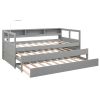 Twin XL Wood Daybed with 2 Trundles, 3 Storage Cubbies, 1 Light for Free and USB Charging Design, Gray