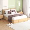 Queen Size Wood Platform Bed with Underneath Storage and 2 Drawers, Wood Color