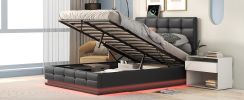 Full Size Tufted Upholstered Platform Bed with Hydraulic Storage System,PU Storage Bed with LED Lights and USB charger, Black