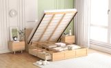 Queen Size Wood Platform Bed with Underneath Storage and 2 Drawers, Wood Color
