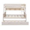 Wood Twin over Full Bunk Bed with Storage Shelves and Twin Size Trundle, Cream