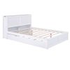 Queen Size Storage Platform Bed with Pull Out Shelves and Twin XL Size Trundle, White