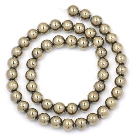 Electroplated Pyrite Glossy Round Beads (Option: Gold-8mm)
