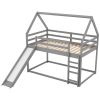 Twin over Twin Low Bunk Bed, House Bed with Ladder , White