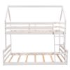 Twin over Full House Bunk Bed with Built-in Ladder,Gray