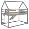 Twin over Twin Low Bunk Bed, House Bed with Ladder , White