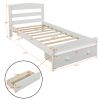 Platform Twin Bed Frame with Storage Drawer and Wood Slat Support No Box Spring Needed