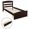 Platform Twin Bed Frame with Storage Drawer and Wood Slat Support No Box Spring Needed